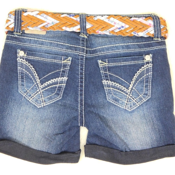 Wallflower Blue Jean Midi Shorts with Belt Size 0 Distressed Low Rise Cuffed NWT - Picture 2 of 7